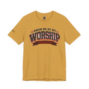 BLACK & RED LETTERING Worship Tee — "Know Me By My Worship" Isaiah 43:21 Christian Graphic T-Shirt