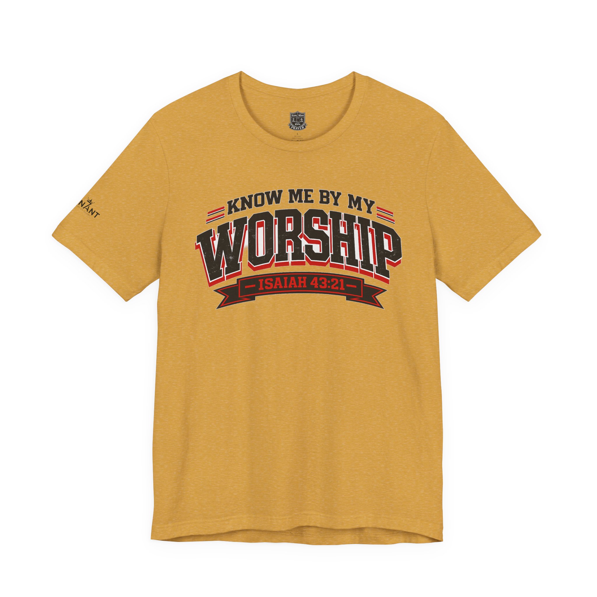 BLACK & RED LETTERING Worship Tee — "Know Me By My Worship" Isaiah 43:21 Christian Graphic T-Shirt