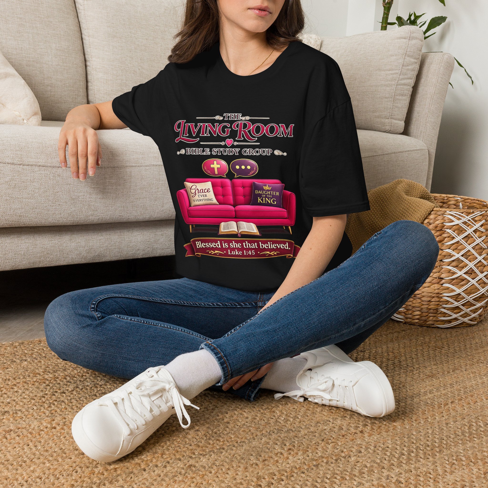 SHE BELIEVED - Living Room Bible Study Group T-Shirt - Image 5