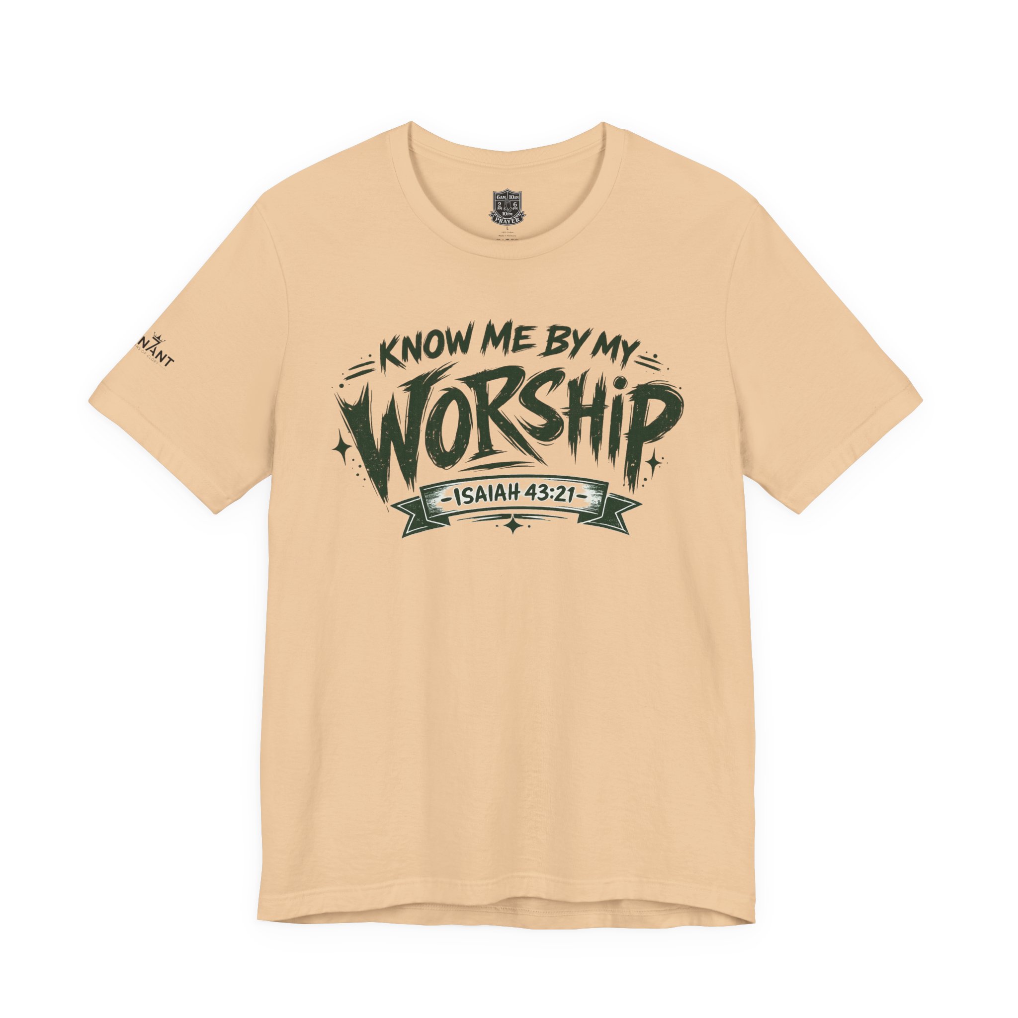 CUSTOM GREEN LETTERING Know Me By My Worship T-Shirt — Isaiah 43:2 Christian Tee