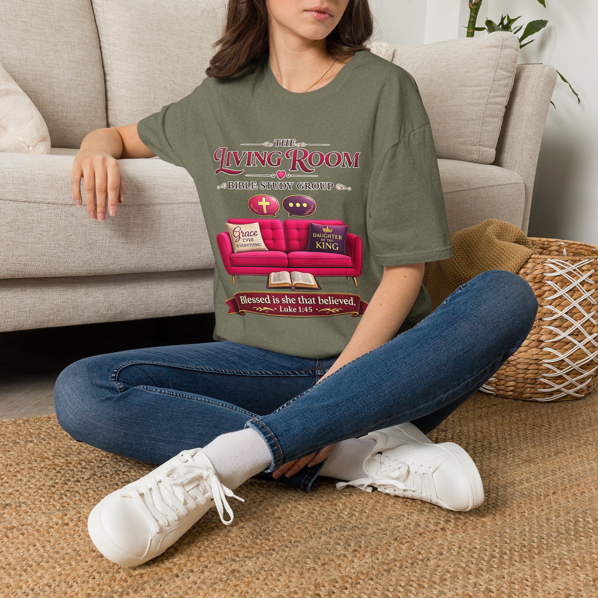 SHE BELIEVED - Living Room Bible Study Group T-Shirt - Image 29