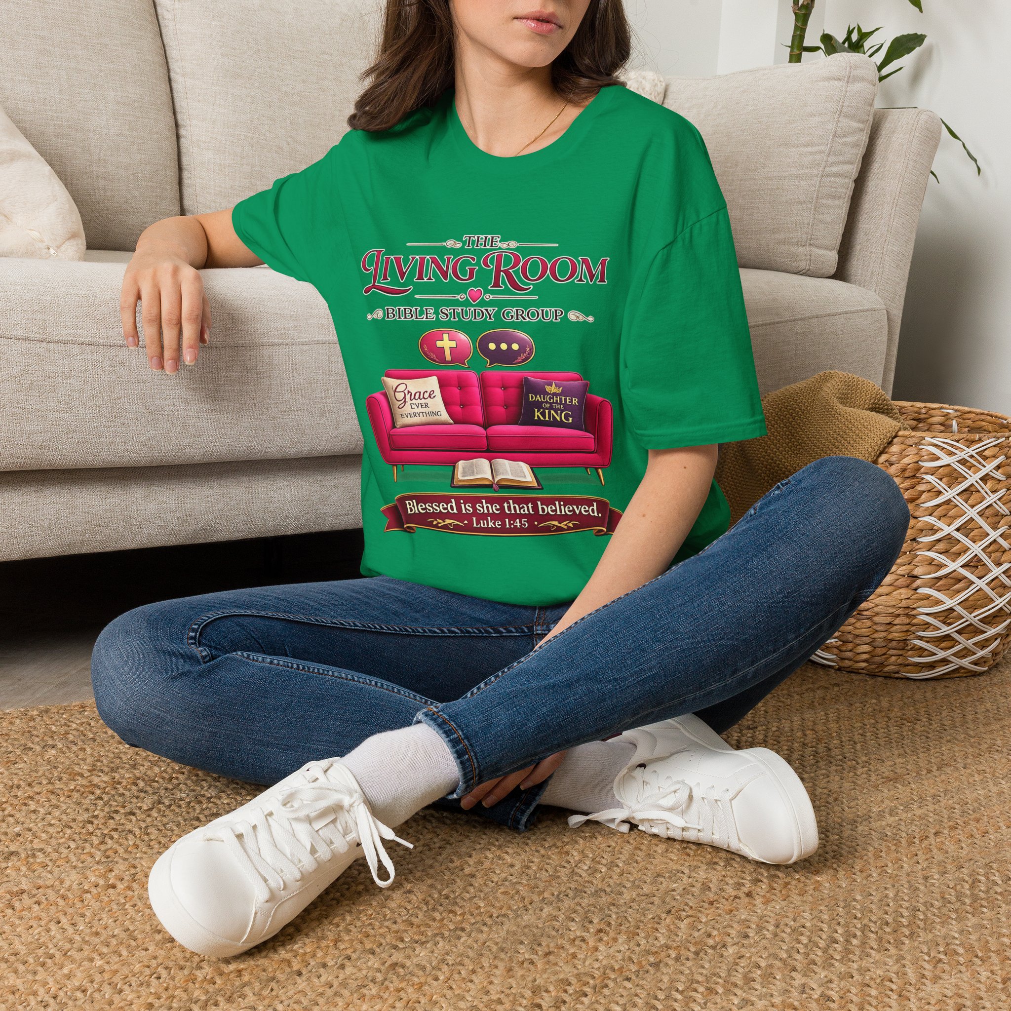 SHE BELIEVED - Living Room Bible Study Group T-Shirt - Image 37