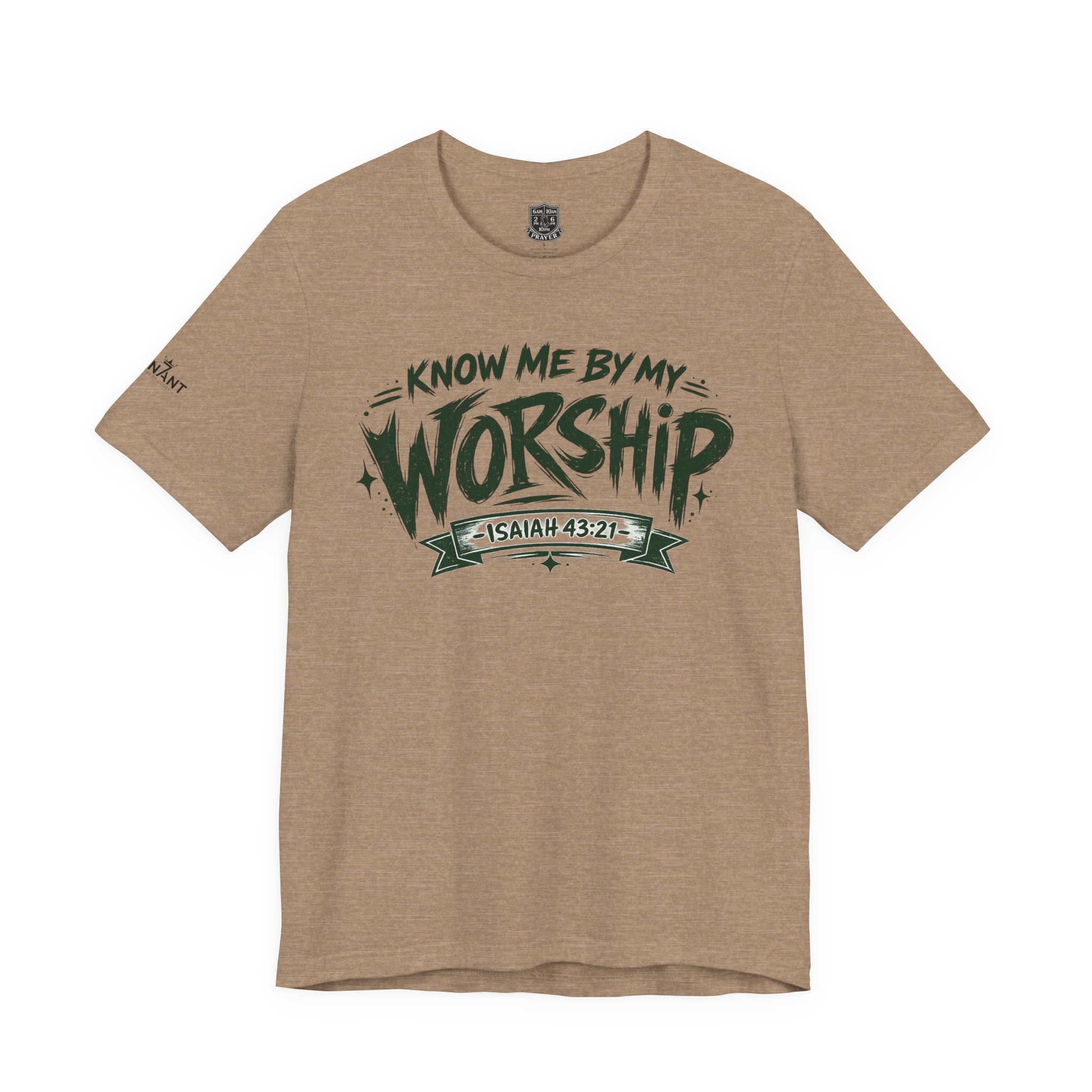 CUSTOM GREEN LETTERING Know Me By My Worship T-Shirt — Isaiah 43:2 Christian Tee - Image 2