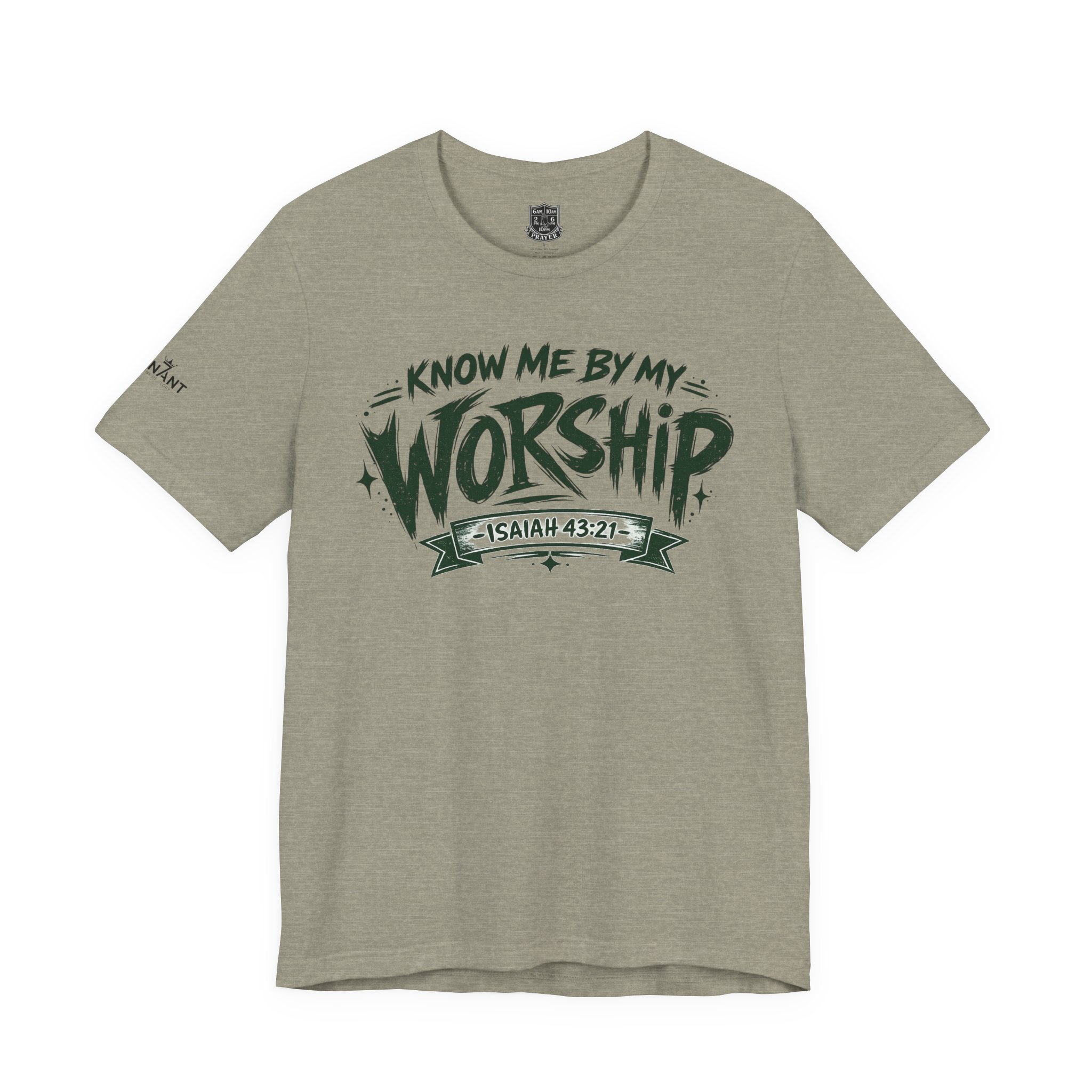 CUSTOM GREEN LETTERING Know Me By My Worship T-Shirt — Isaiah 43:2 Christian Tee - Image 3