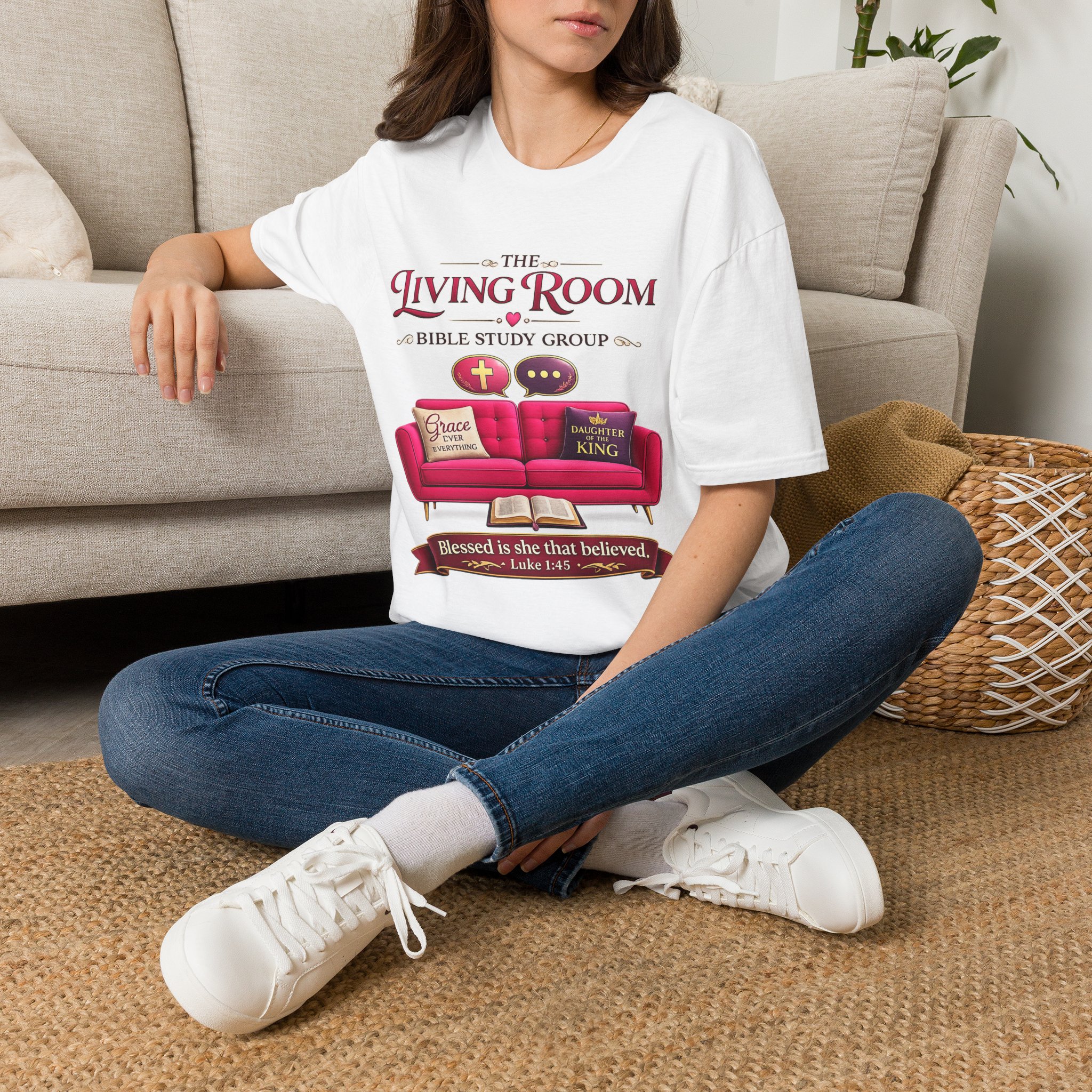 SHE BELIEVED - Living Room Bible Study Group T-Shirt - Image 2