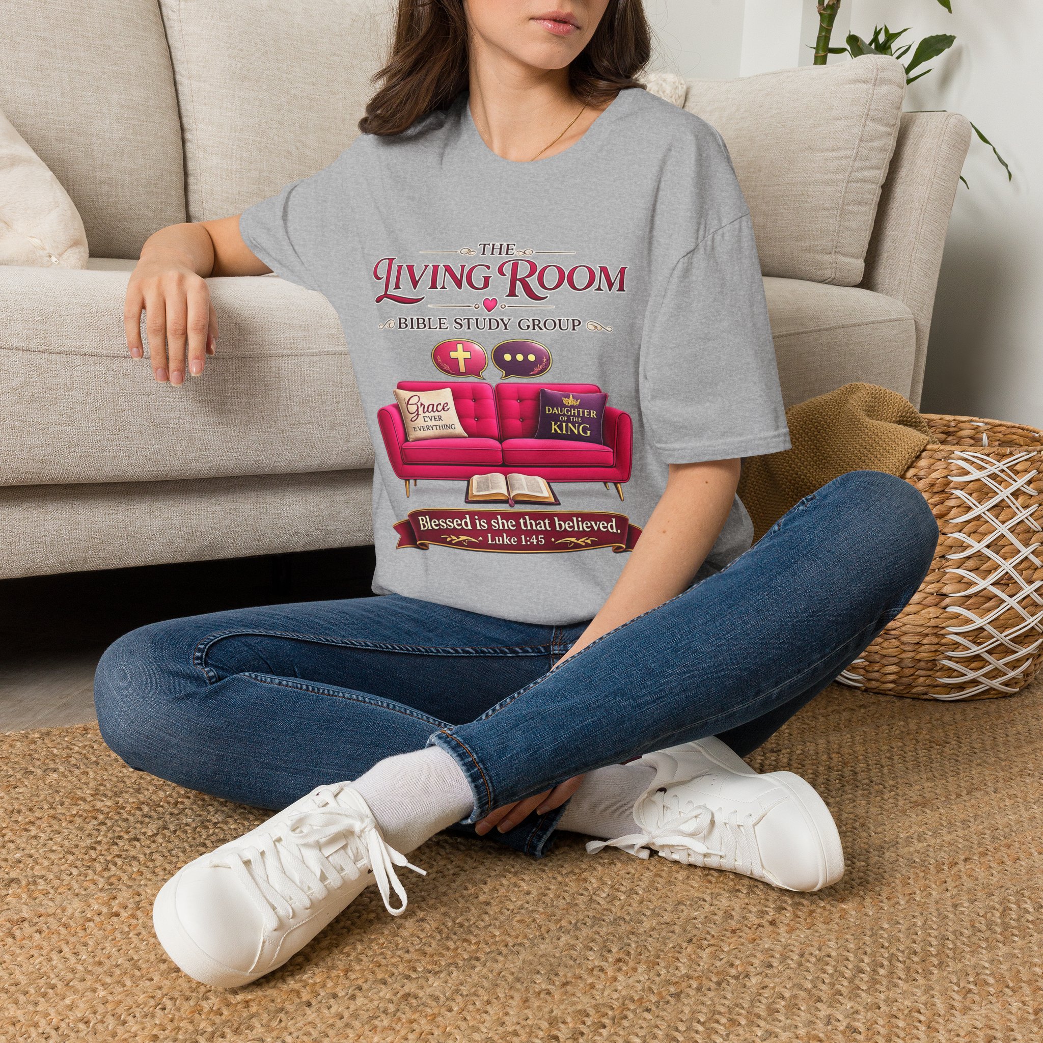 SHE BELIEVED - Living Room Bible Study Group T-Shirt - Image 17