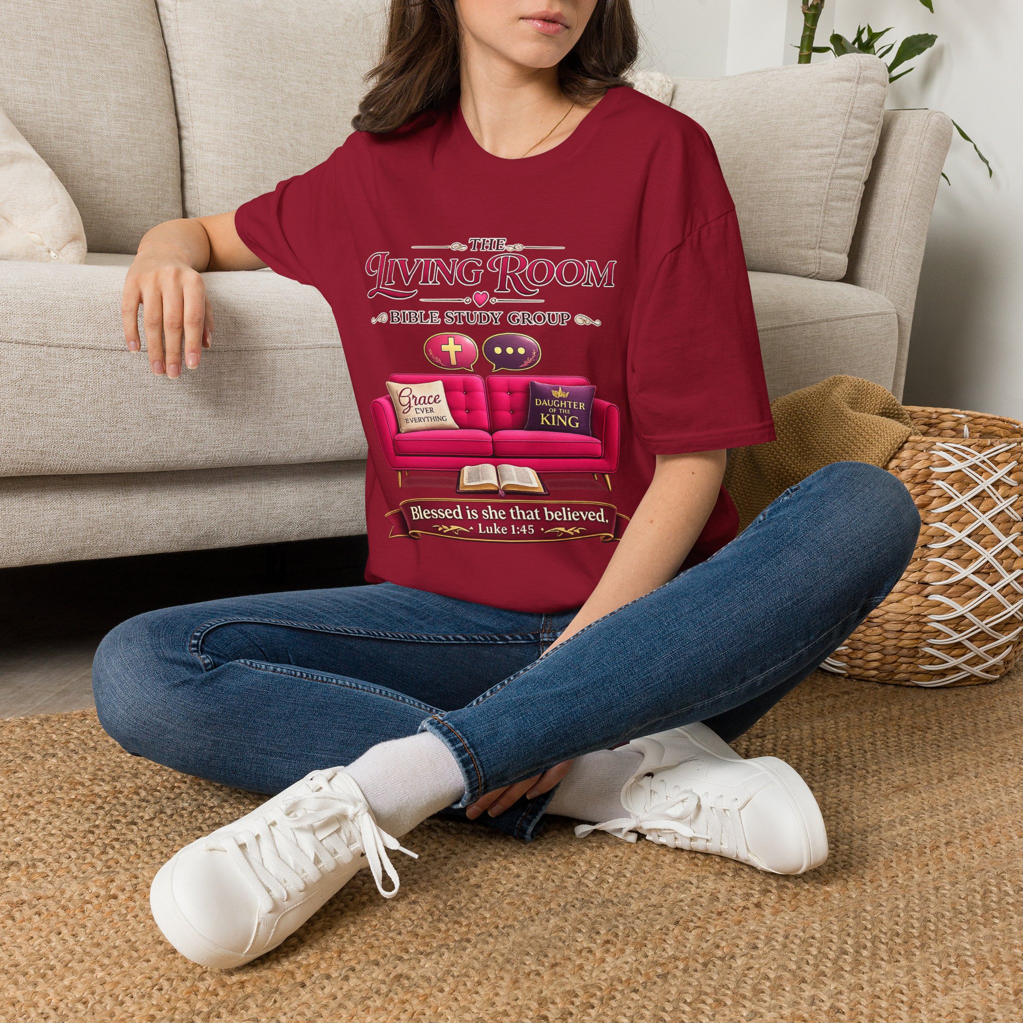 SHE BELIEVED - Living Room Bible Study Group T-Shirt - Image 100