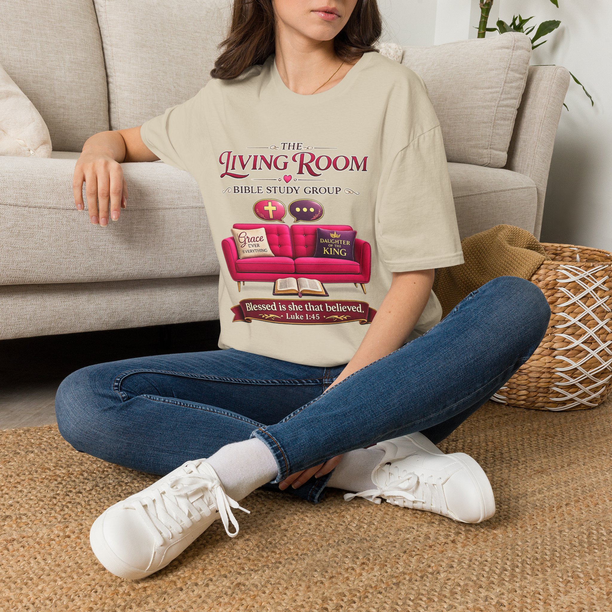 SHE BELIEVED - Living Room Bible Study Group T-Shirt - Image 9