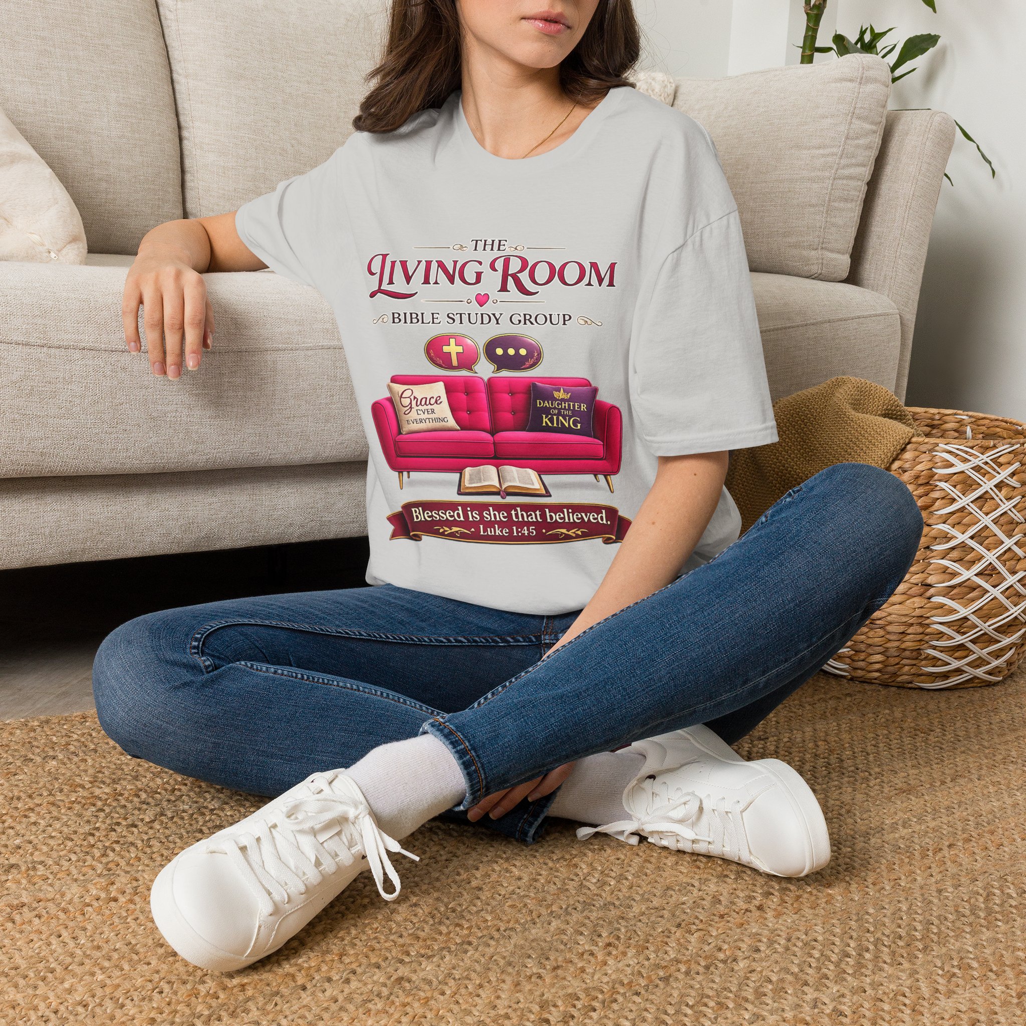 SHE BELIEVED - Living Room Bible Study Group T-Shirt - Image 13